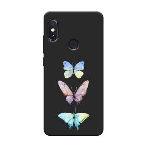 Матовый силиконовый чехол на Xiaomi Redmi Note 5/Note 5 Pro / Сяоми Редми Нот 5/Нот 5 Про Акварельные бабочки, черный