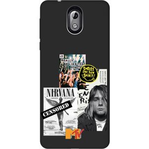 Матовый Soft Touch силиконовый чехол на Nokia 3.1, Нокиа 3.1 с 3D принтом "Nirvana" черный