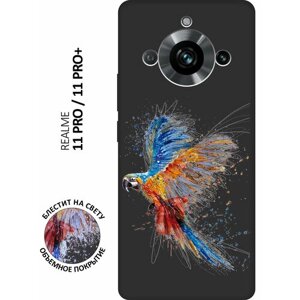 Матовый Soft Touch силиконовый чехол на Realme 11 Pro, 11 Pro+Рилми 11 Про, 11 Про + с 3D принтом "Colorful Parrot" черный