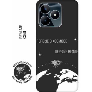 Матовый Soft Touch силиконовый чехол на Realme C53, Рилми С53 с 3D принтом "First in Space W" черный