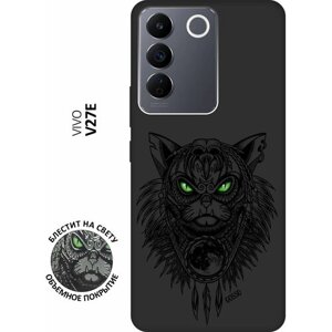 Матовый Soft Touch силиконовый чехол на Vivo V27e, Виво В27е с 3D принтом "Shaman Cat" черный