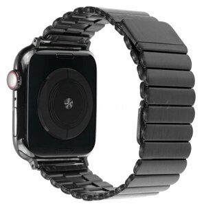 Металлический магнитный черный ремешок для Apple Watch 42-44-45-49 mm, Series 1-9, SE, Ultra / Браслет для умных смарт часов Эпл Вотч 42/44/45/49 мм
