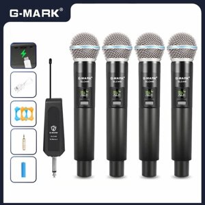 Набор беспроводных микрофонов G-MARK GLC440, 4 микрофона, 4 канала, беспроводная база / караоке-группа / микрофоны для мероприятия