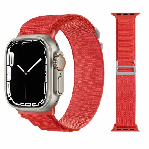 Нейлоновый тканевый ремешок "Альпийская петля" для Apple Watch Series 1-9 и Ultra 42/44/45/49 мм, X9 Pro2 / X9+ Ultra2 / X8 Pro+09 красный