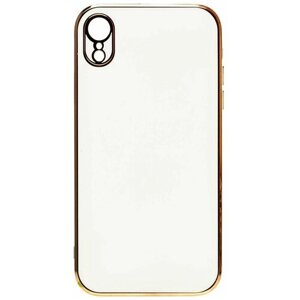Однотонный силиконовый чехол для Apple iPhone XR / Накладка на Айфон с защитой камеры и золотистой рамкой, цвет белый