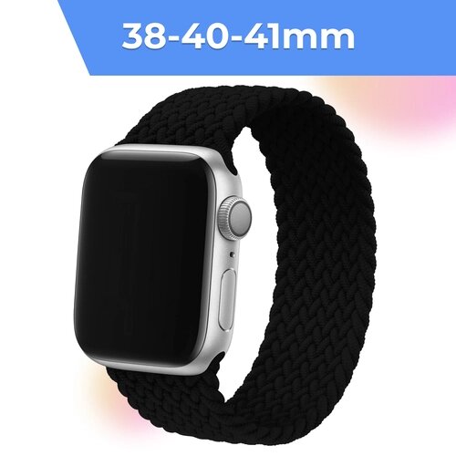 Плетеный монобраслет для умных часов Apple Watch 38-40-41 mm / Тканевый сменный ремешок (14 см) на часы Эпл Вотч 1-9, SE, Ultra серии / Черный