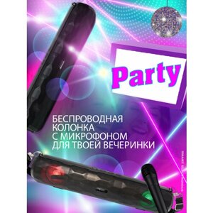 Портативная колонка с микрофоном, беспроводная колонка, USB, TF, FM, AUX, подсветка, слот Micro SD, черный