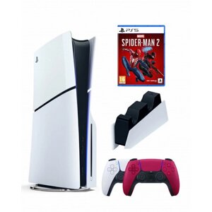 Приставка Sony Playstation 5 slim 1 Tb+2-ой геймпад (красный)+зарядное+Человек Паук 2