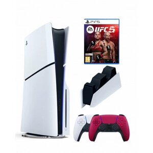 Приставка Sony Playstation 5 slim 1 Tb+2-ой геймпад (красный)+зарядное+UFC5