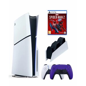 Приставка Sony Playstation 5 slim 1 Tb+2-ой геймпад (пурпурный)+зарядное+Человек Паук 2