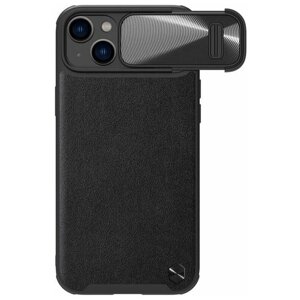Противоударный кожаный чехол с защитой камеры Nillkin Camshield Leather Case S (magnetic case ) для Apple iPhone 14, черный