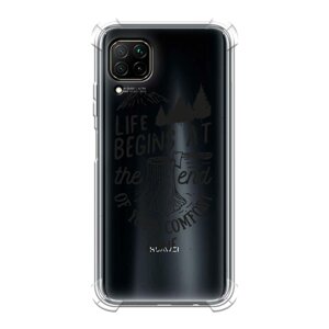 Противоударный силиконовый чехол на Huawei P40 lite / Хуавей P40 Lite с рисунком Life begins at the end black