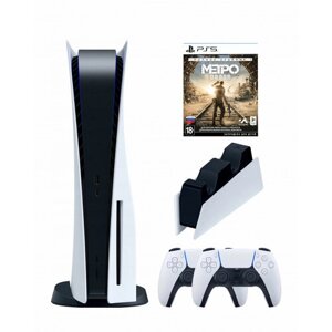 PS5 (ПС5) Игровая приставка Sony PlayStation 5 (3-ревизия)+2-й геймпад (белый)+зарядное+Игра Metro Exodus, 825 ГБ