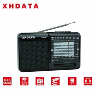 Радиоприемник xhdata D328 DSP AM FM SW 12 с MP3 и разъемом microsd USB