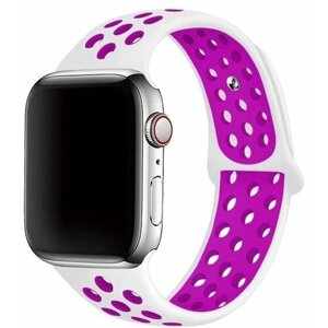 Ремешок для смарт-часов Apple Watch Series 1 2 3 4 SE 5 6 7 8 ultra Nike силиконовый найк перфорация браслет 42/44/45/49 мм, белый розовый