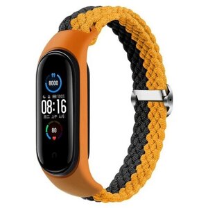 Ремешок плетеный нейлоновый для Xiaomi Mi Band 4 / Mi Band 5 / Mi Band 6 / Mi Band 7, 30 оранжево-черный