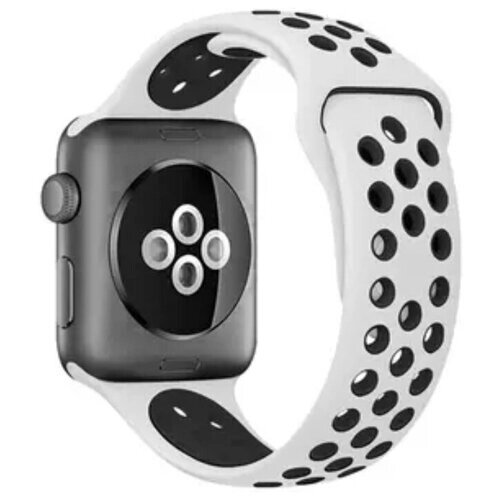 Ремешок силиконовый перфорированный для Apple Watch 42/44/45 мм бело-черный