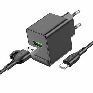 Сетевое зарядное устройство 1USB 3.0A QC3.0 18W быстрая зарядка для Type-C Borofone BAS12A 1м Black