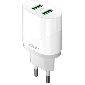 Сетевое зарядное устройство Exployd EX-Z-1429, 2 USB, 24 А, белое