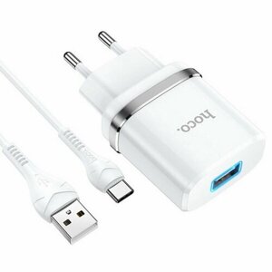 Сетевое зарядное устройство N1, 1 USB, 2.4 А, кабель Type-C-USB, 1 м, белый