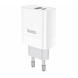 Сетевое зарядное устройство (СЗУ) Hoco C80A (USB+Type-C PD), 3 А, белый