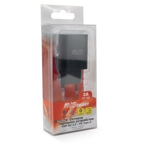 Сетевое зарядное устройство USB 2 порта AVS UT-723 (USB QC 3.0+PD Type C), A40872S