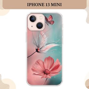 Силиконовый чехол "Бабочка и цветок" на Apple iPhone 13 mini / Айфон 13 mini