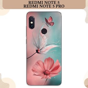 Силиконовый чехол "Бабочка и цветок" на Xiaomi Redmi Note 5/Note 5 Pro / Сяоми Редми Нот 5/Нот 5 Про