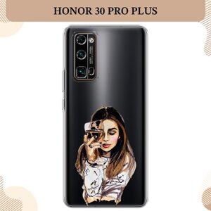Силиконовый чехол "Девушка с бокалом" на Honor 30 Pro Plus / Хонор 30 Про Плюс, прозрачный