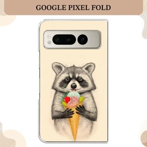Силиконовый чехол "Енот с мороженым" на Google Pixel Fold / Гугл Пиксель Фолд