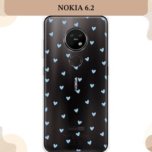 Силиконовый чехол "Голубый сердечки" на Nokia 6.2 / Нокиа 6.2, прозрачный