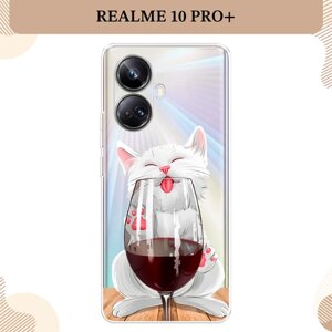 Силиконовый чехол "Кот с бокалом" на Realme 10 Pro+Реалми 10 Про+прозрачный