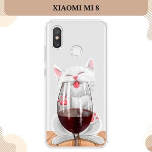 Силиконовый чехол "Кот с бокалом" на Xiaomi Mi 8 / Сяоми Mi 8, прозрачный