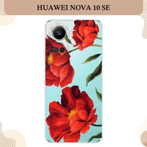 Силиконовый чехол "Красные маки" на Huawei nova 10 SE / Хуавей Нова 10 SE, прозрачный