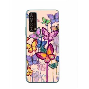 Силиконовый чехол Mcover для Huawei P Smart 2021 с рисунком Бабочки разноцветные Акварелью