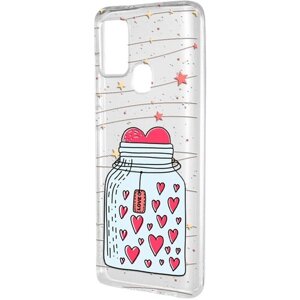 Силиконовый чехол Mcover для Samsung Galaxy A21S с рисунком Баночка с сердечками