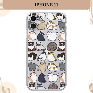 Силиконовый чехол "Милые котики" на Apple iPhone 11 / Айфон 11, прозрачный