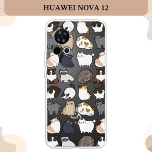 Силиконовый чехол "Милые котики" на Huawei Nova 12 / Хуавей Нова 12, прозрачный