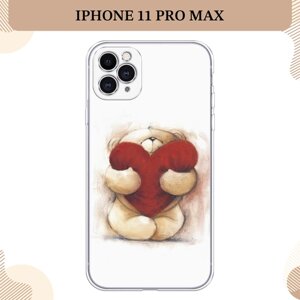 Силиконовый чехол "Мишка с сердцем 1" на Apple iPhone 11 Pro Max / Айфон 11 Про Макс