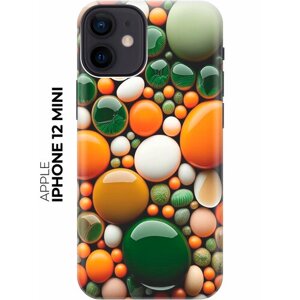 Силиконовый чехол на Apple iPhone 12 Mini / Эпл Айфон 12 мини с рисунком "Оранжевые и зеленые камушки"