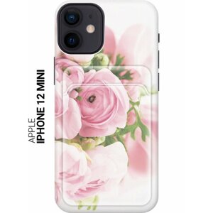 Силиконовый чехол на Apple iPhone 12 Mini / Эпл Айфон 12 мини с рисунком "Розовые розы" с карманом