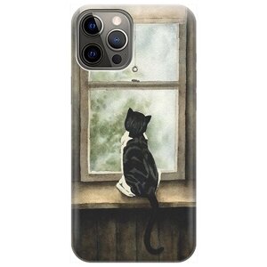 Силиконовый чехол на Apple iPhone 12 Pro Max / Эпл Айфон 12 Про Макс с рисунком "Кот у окна"