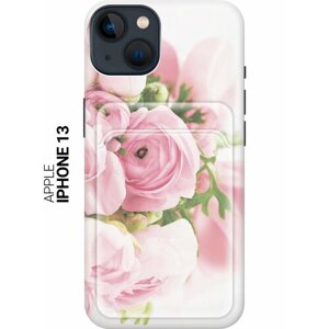 Силиконовый чехол на Apple iPhone 13 / Эпл Айфон 13 с рисунком "Розовые розы" с карманом