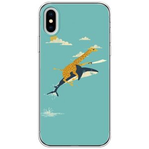 Силиконовый чехол на Apple iPhone XS (10S) / Айфон Икс Эс "Жираф на акуле"