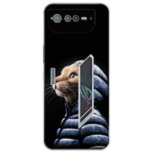Силиконовый чехол на Asus ROG Phone 6 / Асус Рог Фон 6 Кот в капюшоне