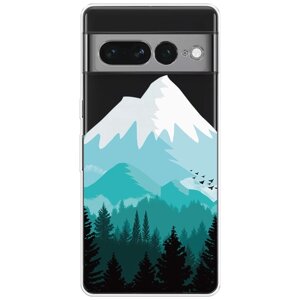 Силиконовый чехол на Google Pixel 7 Pro / Гугл Пиксель 7 Про "Синяя снежная гора", прозрачный