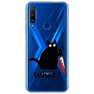 Силиконовый чехол на Honor 9X Premium / Хонор 9X Премиум "Котик с ножом", прозрачный