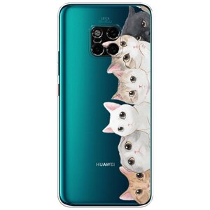 Силиконовый чехол на Huawei Mate 20 Pro / Хуавей Мате 20 Про "Котики", прозрачный