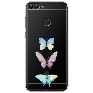 Силиконовый чехол на Huawei P Smart / Хуавей П Смарт Акварельные бабочки, прозрачный
