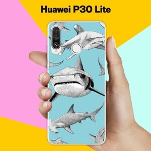 Силиконовый чехол на Huawei P30 Lite Акулы / для Хуавей П30 Лайт